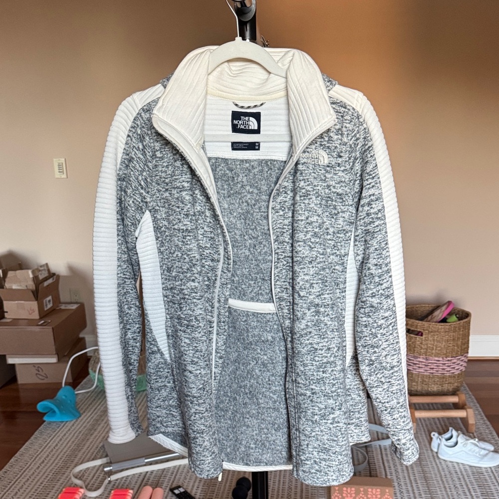 The North Face Zip-Up Sweater in Gray and White